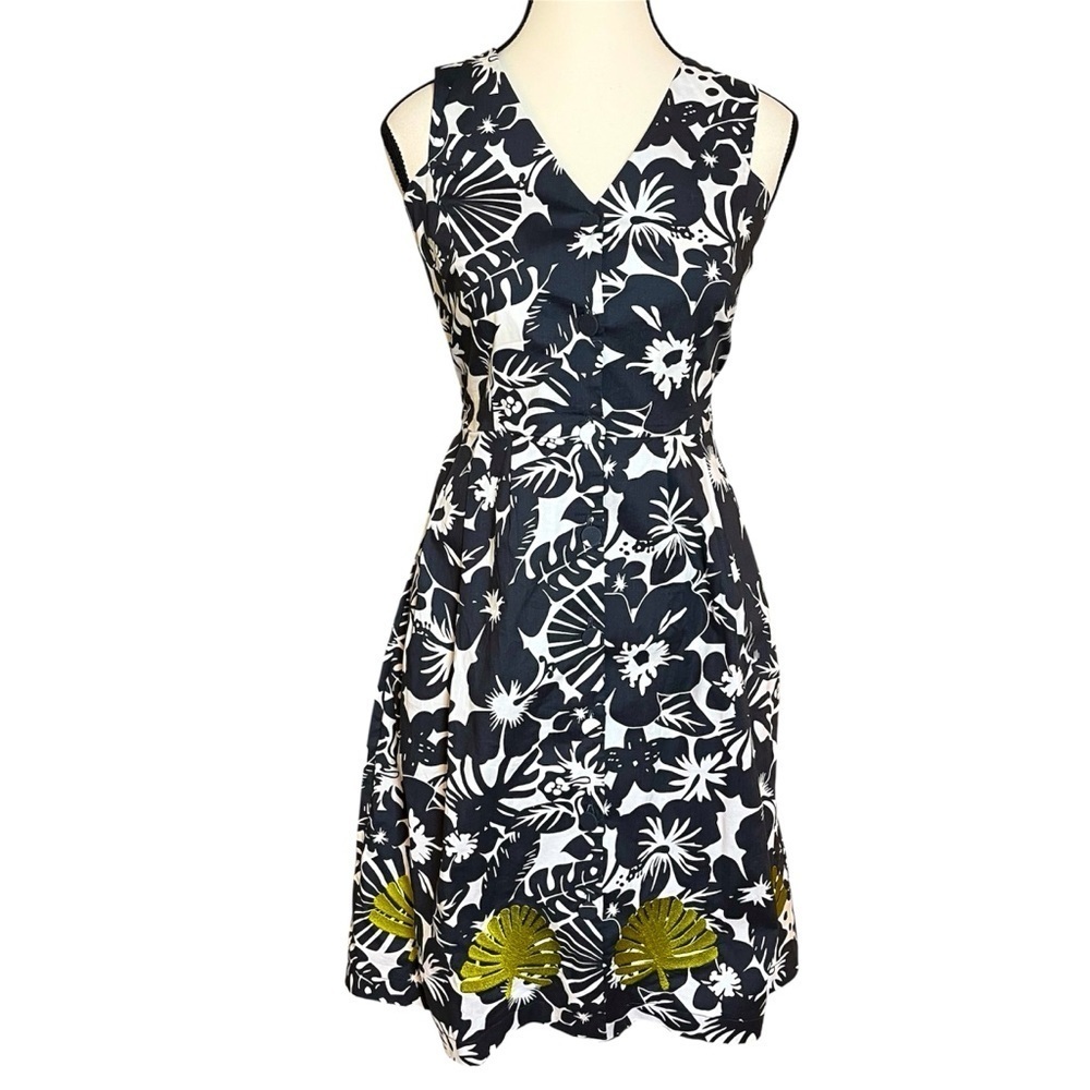 Whit Two Anthropologie Hana Embroidered Dress Women's Size 4 Cotton Stretch Blue
